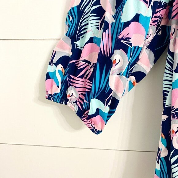 Crown & Ivory Tropical Flamingo Graphic Novelty Print AOP Top Blouse, Size XL - Picture 7 of 9